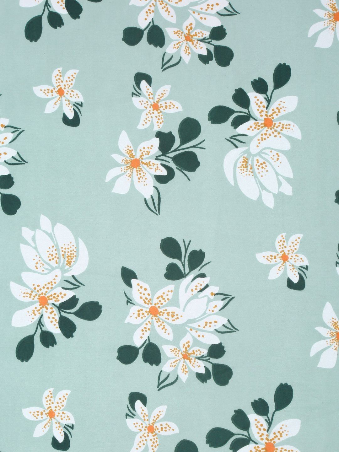 Aura Green & White Floral 300 TC Single Bedsheet Set-2.25 X 1.50 m