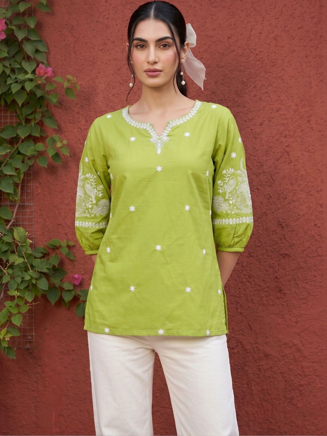 Mamicha Floral Print Puff Sleeve Cotton Top