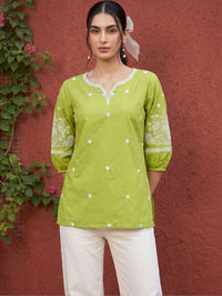 Mamicha Floral Print Puff Sleeve Cotton Top