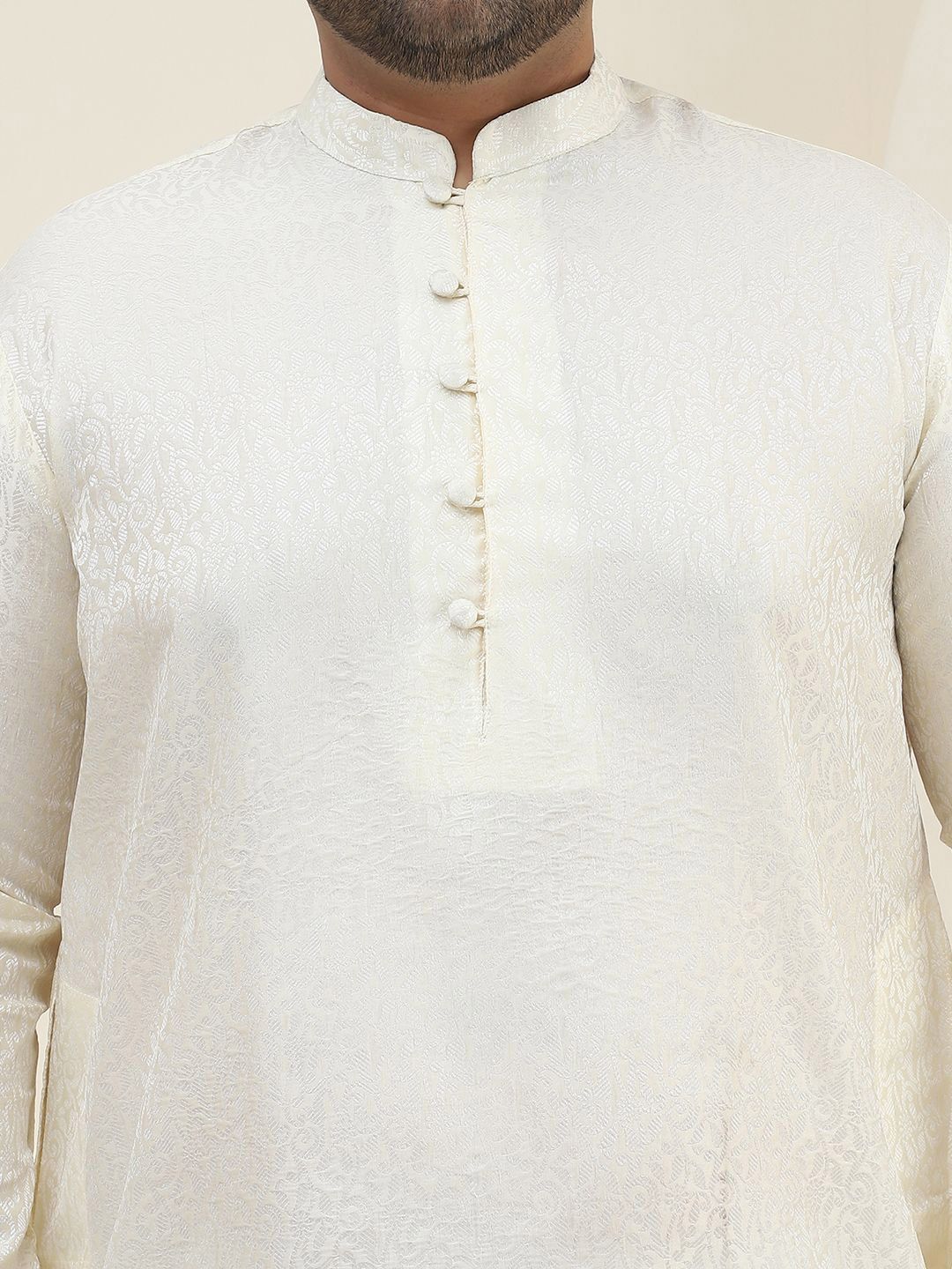 SOJANYA PLUS Rekaan Tenun Bunga Kurta Lurus Kolar Mandarin Dengan Pijama
