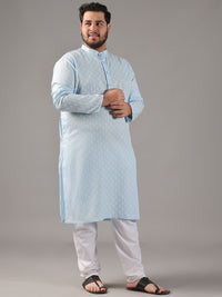 SOJANYA PLUS Plus Size Lelaki Motif Etnik Bercetak Kolar Jalur Kurta Lurus Dengan Piyama