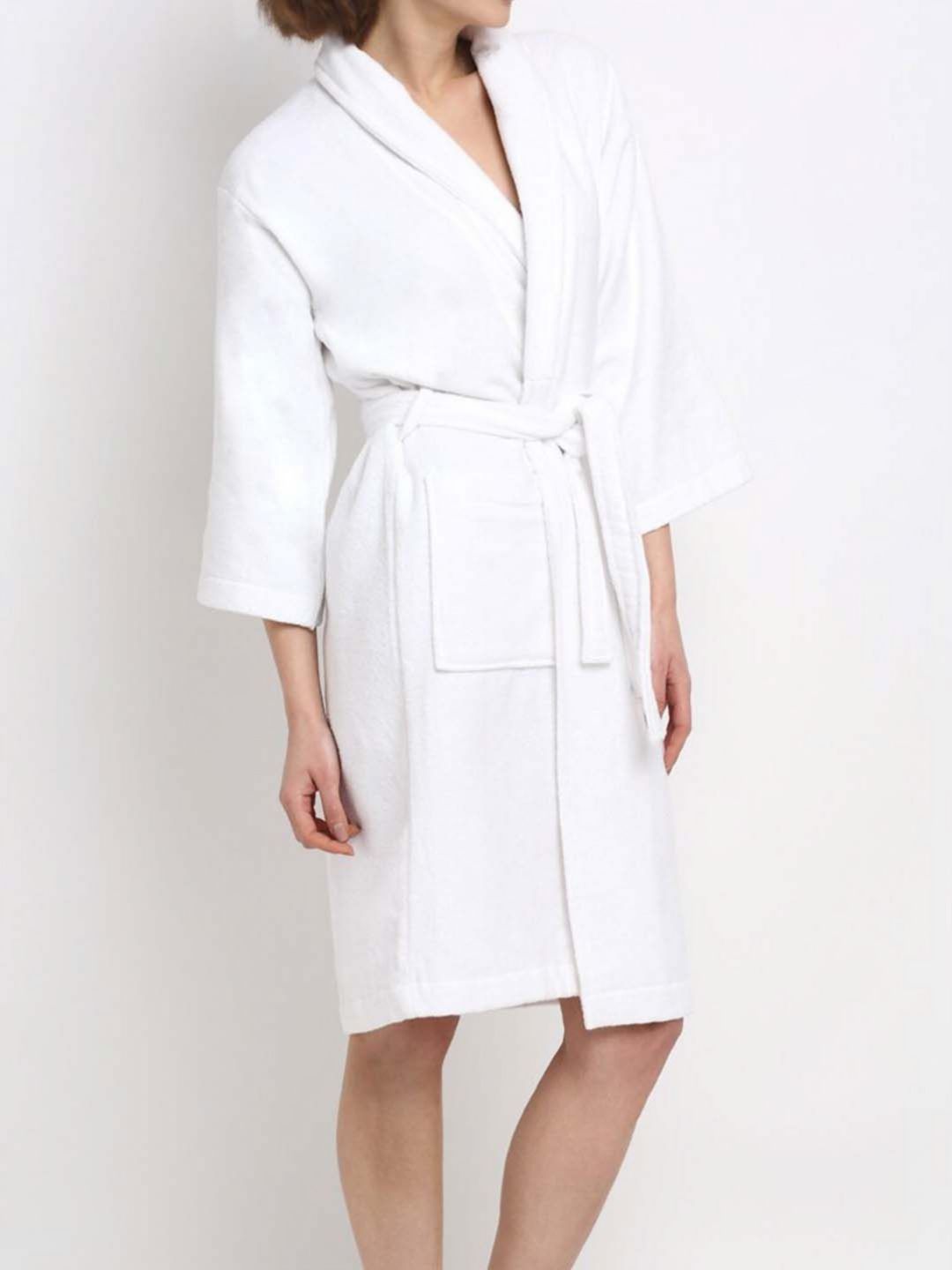 BOMBAY DYEING White Pure Cotton Bath Robe With Belt