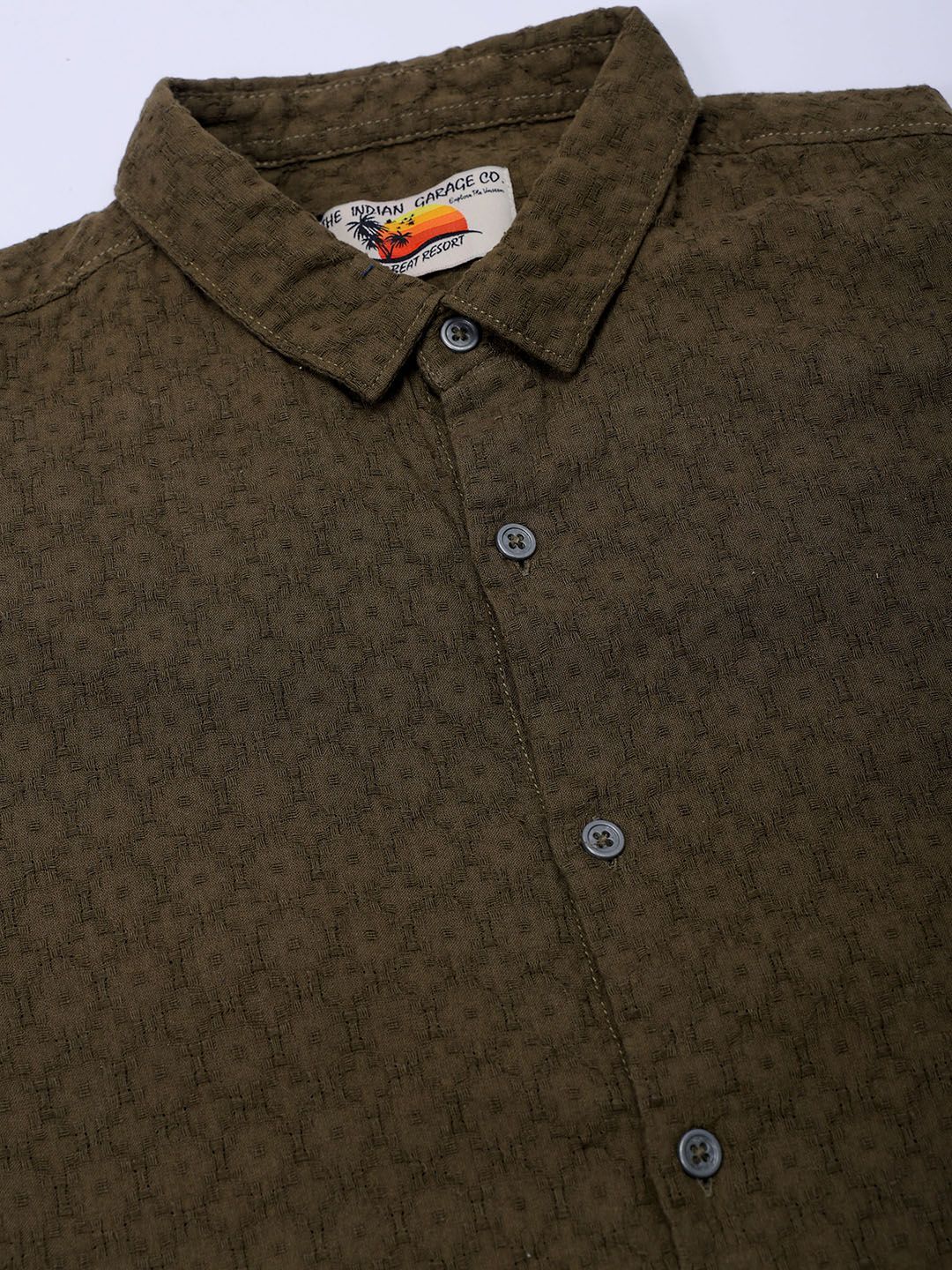 The Indian Garage Co Men Regular Fit Dobby Textured Resortwear Shirt