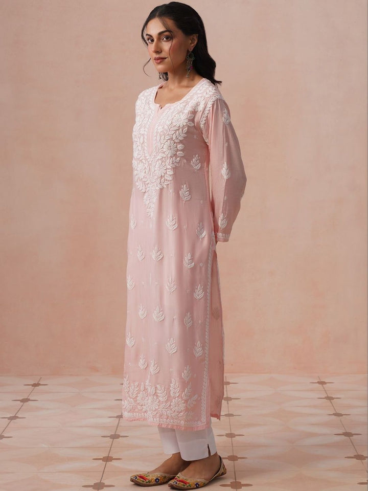 Rumah Wanita Chikankari Motif Etnik Bersulam Kurta Chikankari