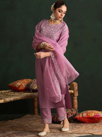 Indo Era Women Floral Yoke Design Regular Thread Work Kurta with Trousers & With Dupatta