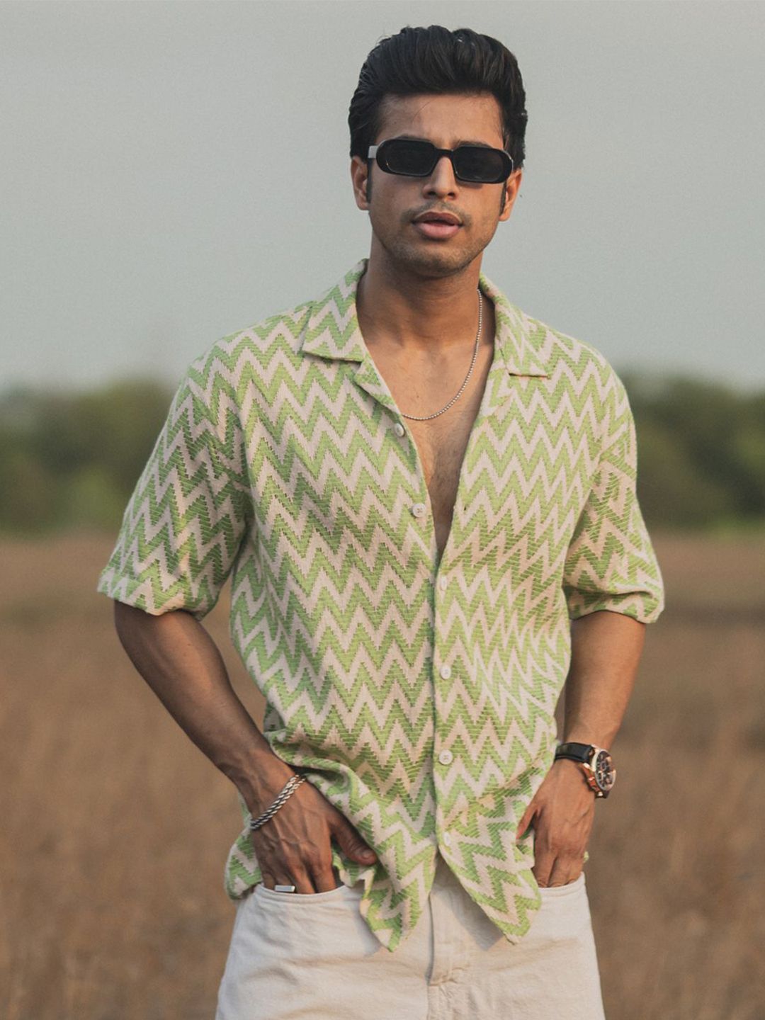 Powerlook Men Geometric Printed Cuban Collar India Slim Casual Shirt