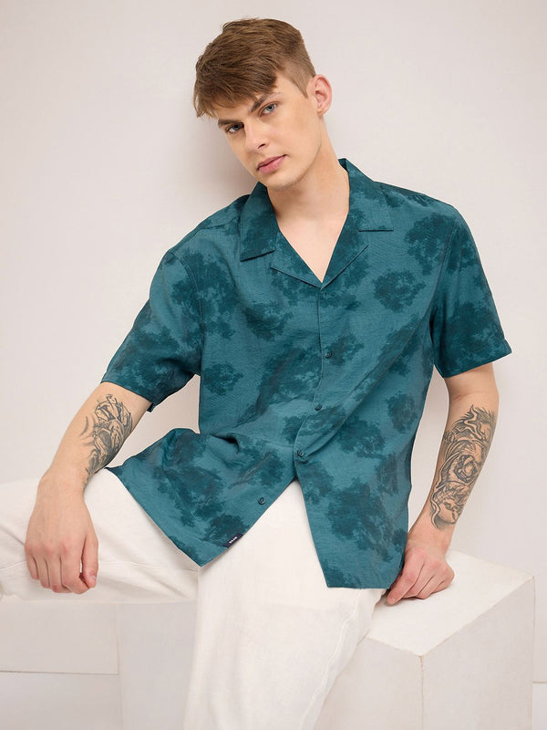 THE BEAR HOUSE Men Cuban Collar Abstract Printed Casual Shirt