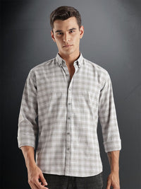 ADRO Tartan Checked Spread Collar Long Sleeves Cotton Casual Shirt