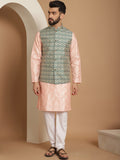Anouk Pink Ethnic Motif Tenunan Rekaan Kurta Lurus Dengan Jaket Churidar & Nehru