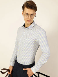 Thomas Scott Men Smart Cutaway Collar Vertical Striped Cotton Formal Shirt