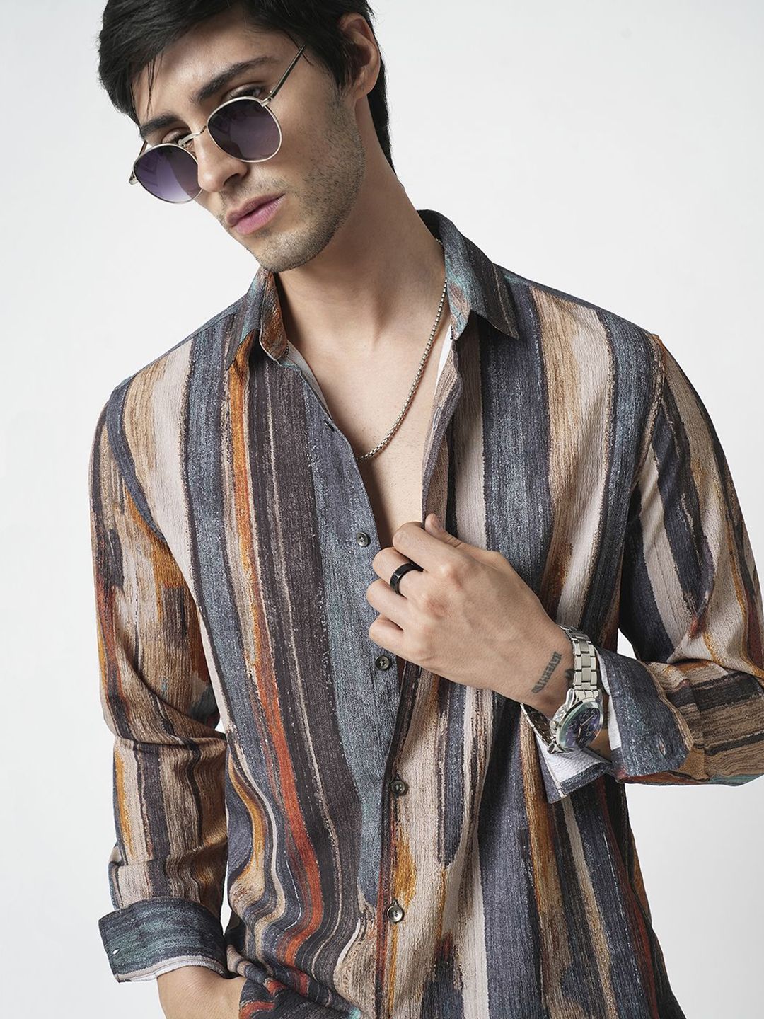 VASTRADO Men Classic Cutaway Collar Abstract Printed Slim Fit Casual Shirt