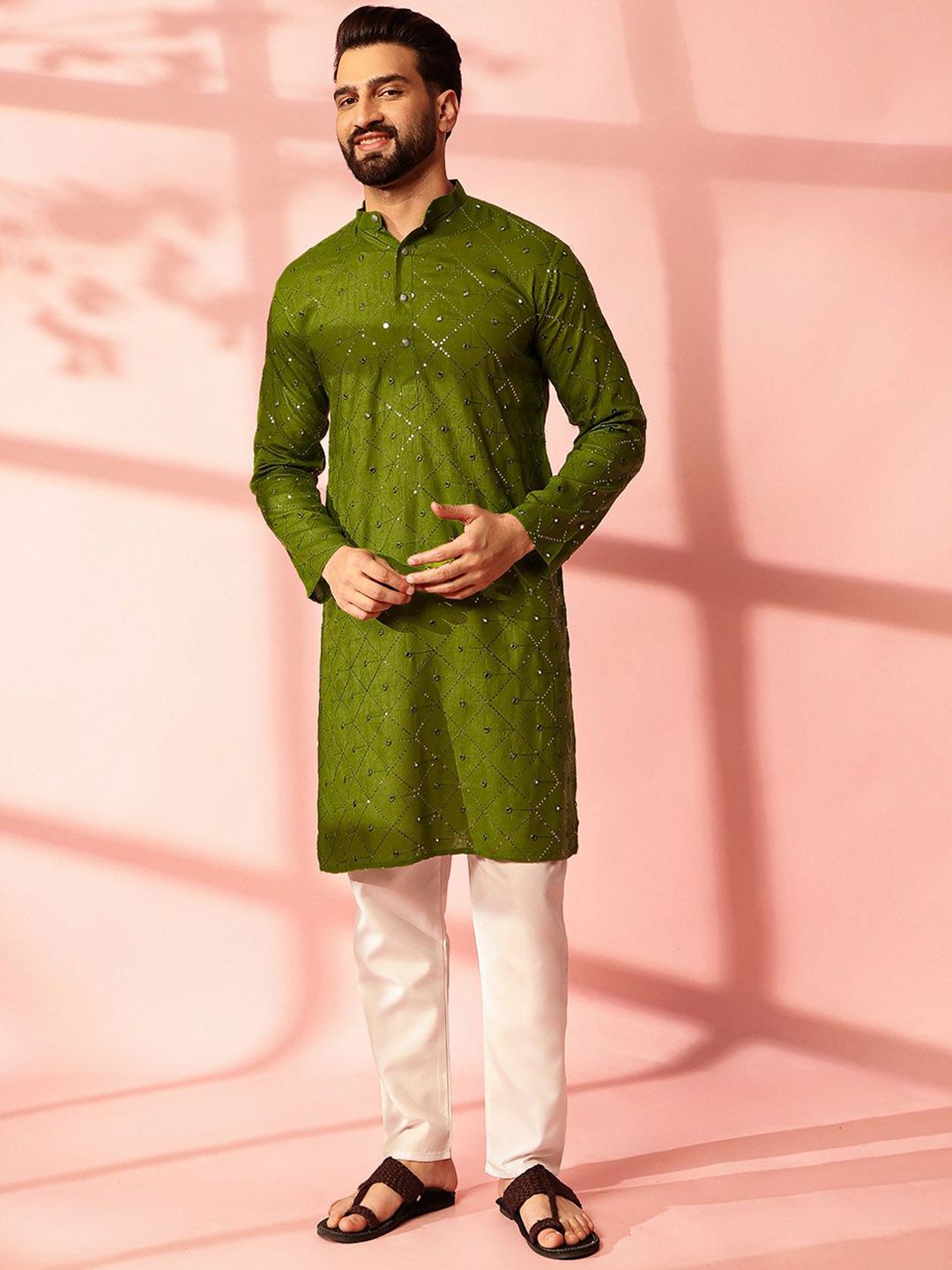 Anouk Men Embroidered Regular Mirror Work Pure Cotton Kurta with Pyjamas
