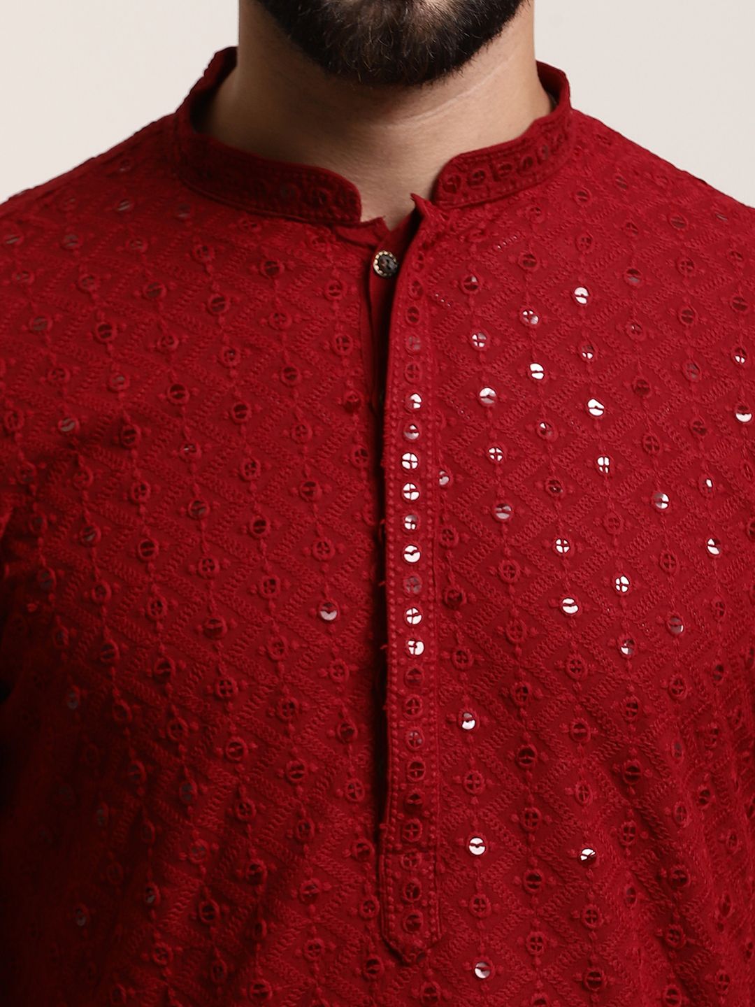 SOJANYA Geometric Embroidered Sequinned Straight Pure Cotton Kurta