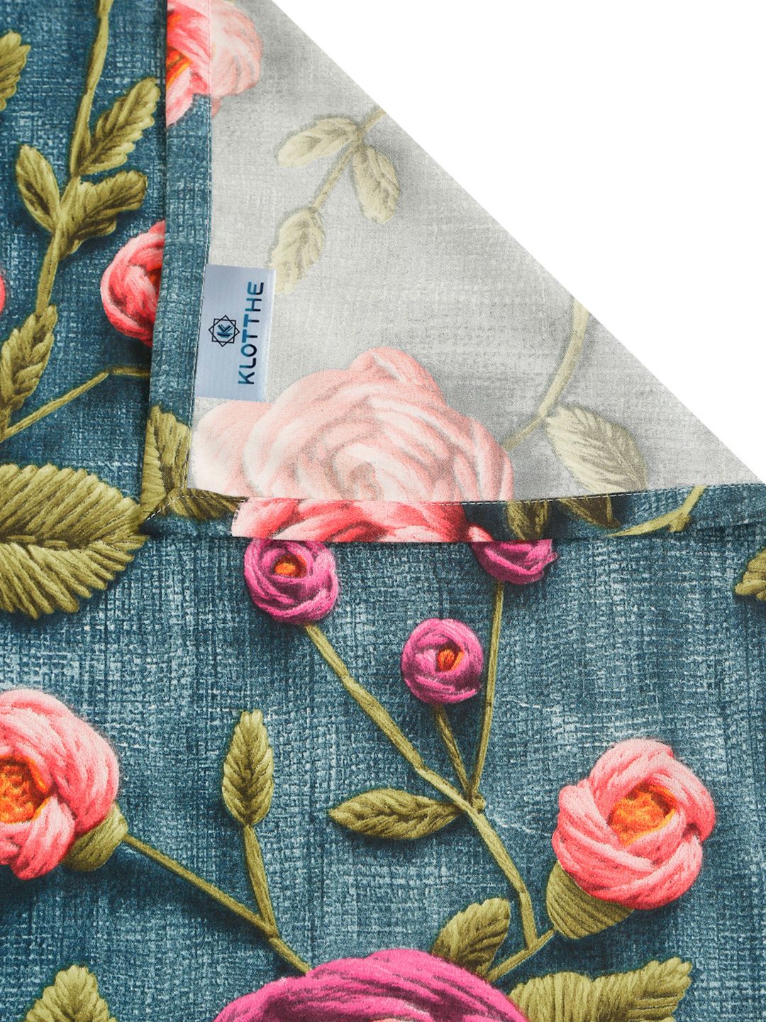 KLOTTHE Turquoise Blue Floral Printed Flat 300 TC Single Cadar 7D Dengan Sarung Bantal