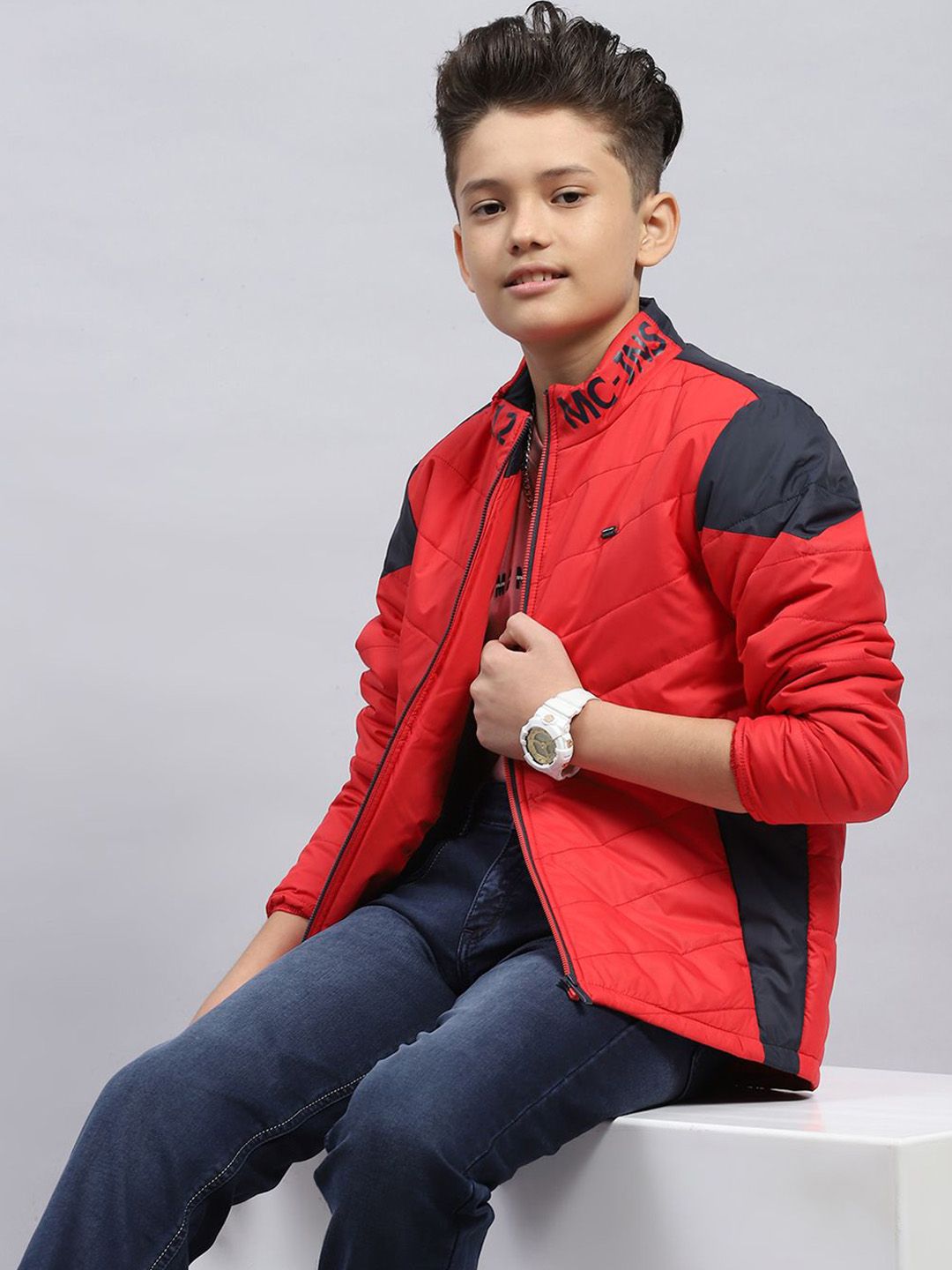 Monte Carlo Boys Mock Collar Colourblocked Casual Padded Jacket