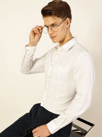 Thomas Scott Men Smart Spread Collar Vertical Striped Cotton Formal Shirt