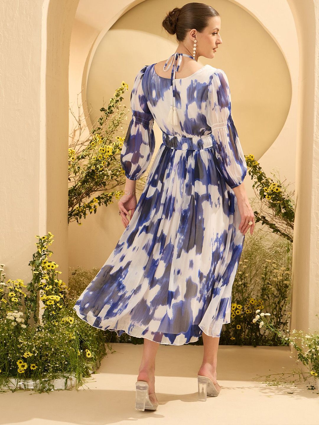 Antheaa Women Tie and Dye Printed Fit & Flare Midi Dress