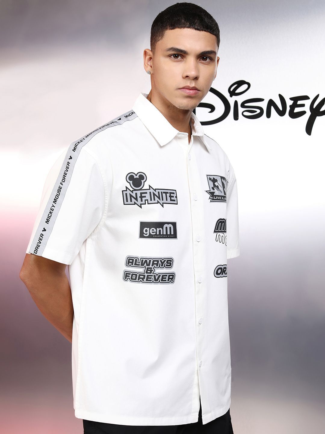 Highlander Disney Pure Cotton Mickey Printed Oversized Casual Shirt