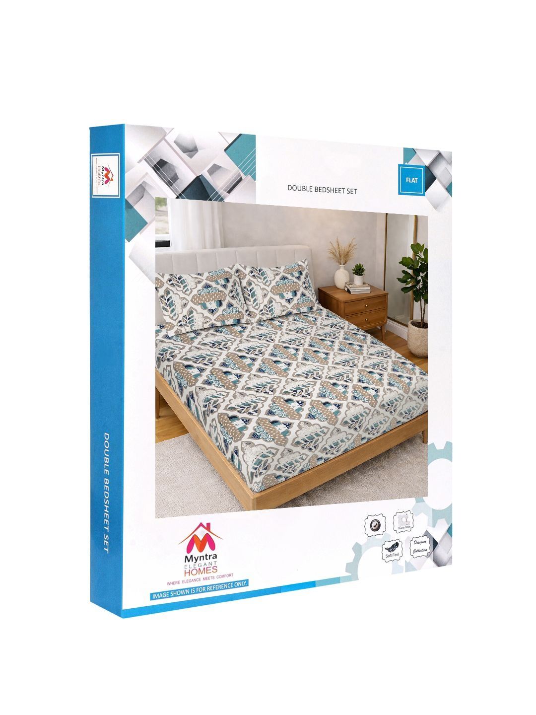 Myntra Elegant Homes Cream Geometric 300 TC King Double Bedsheet & 2 Pillow Cover