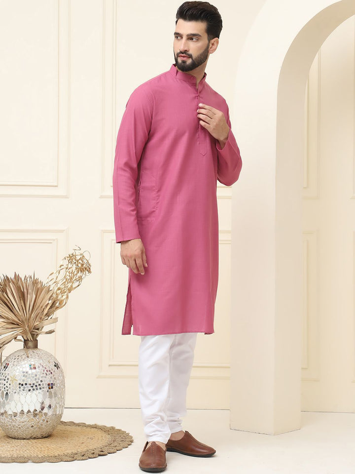 SOJANYA Kurta Lurus Linen Kapas Kolar Mandarin dengan Piyama