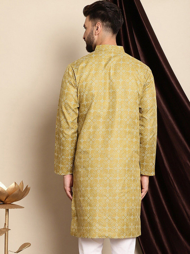Anouk Ethnic Motifs Printed Band Collar Cotton Linen Regular Kurta