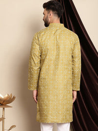 Anouk Ethnic Motifs Printed Band Collar Cotton Linen Regular Kurta