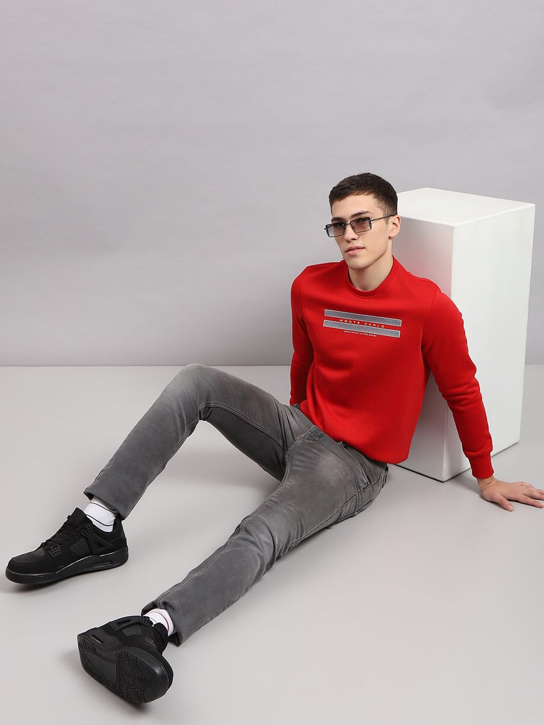 Monte Carlo Men Typography Printed Pullover Cotton Sweatshirt