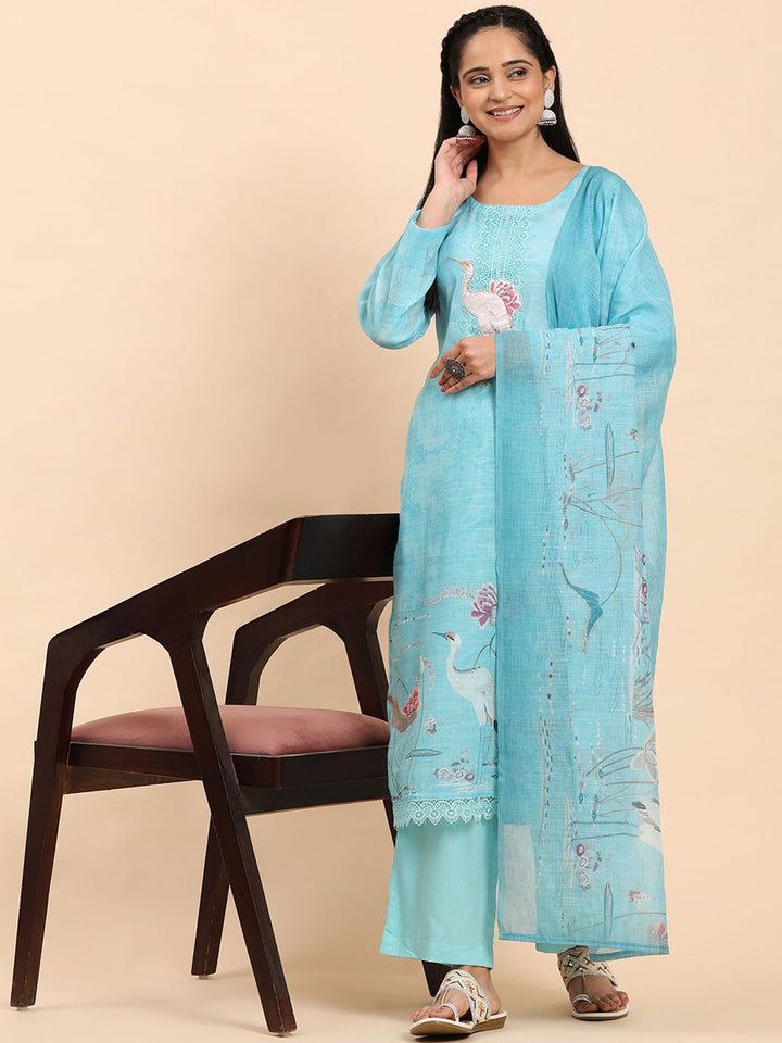 Mamicha Women Ethnic Motifs Embroidered Regular Thread Work Pure Cotton Kurta with Palazzos & With Dupatta