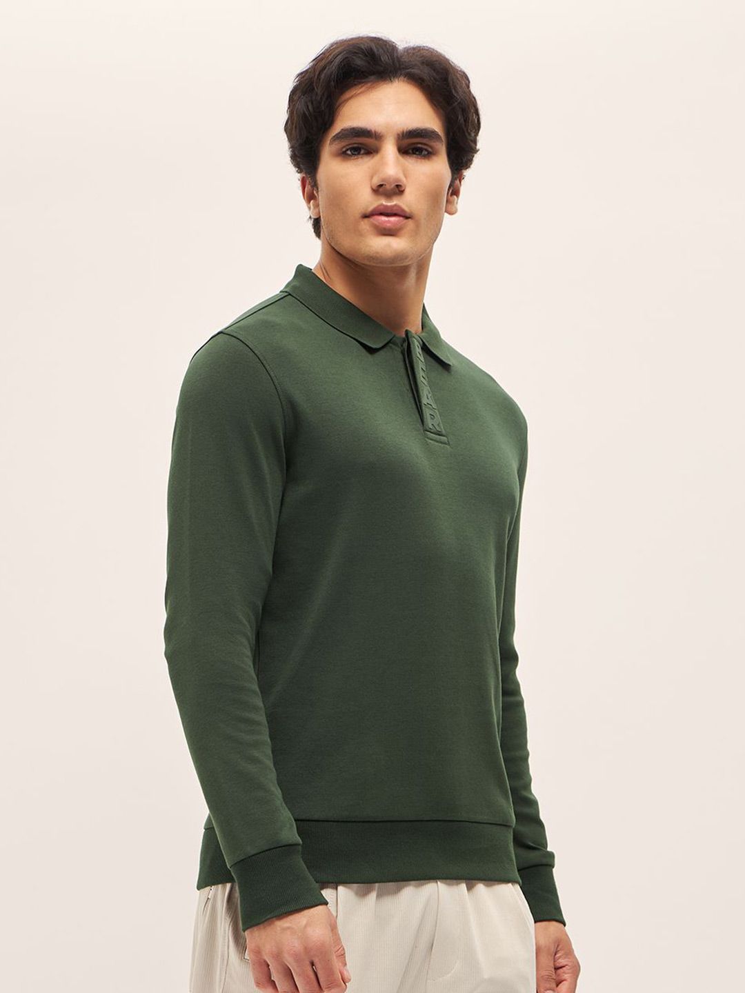 THE BEAR HOUSE Men Solid Polo Collar Cotton Slim Fit T-shirt
