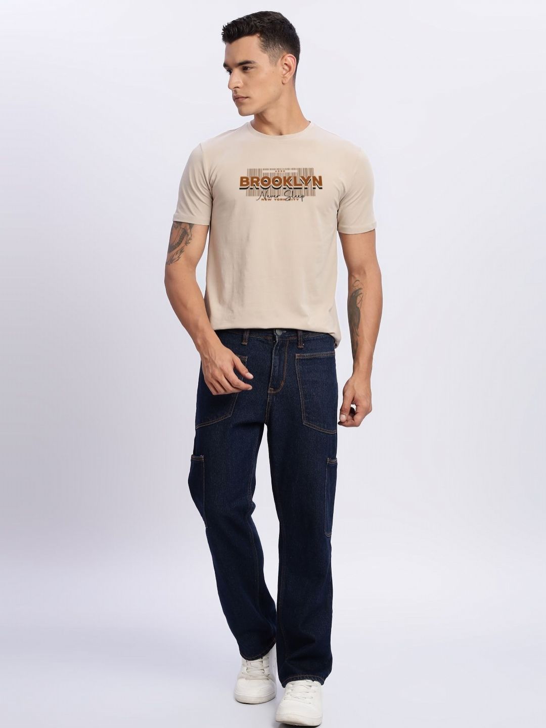 ADRO Typography Printed Round Neck Cotton T-shirt