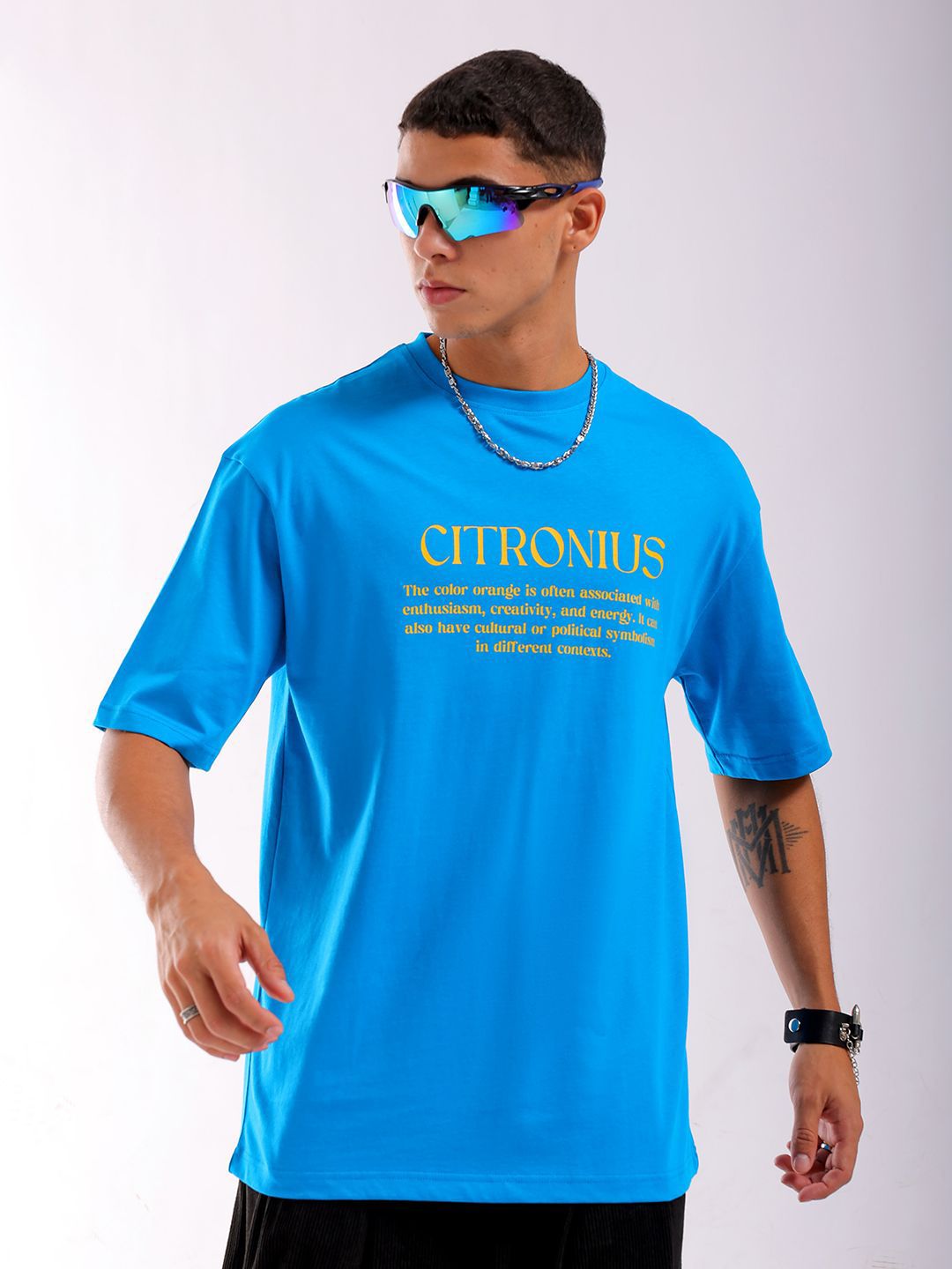 The Indian Garage Co Men Back Printed Boxy Oversized Pure Cotton Round Neck T-shirt