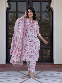 Kalini Wanita Paisley Kurta Kapas Tulen Biasa Dengan Seluar & Dengan Dupatta