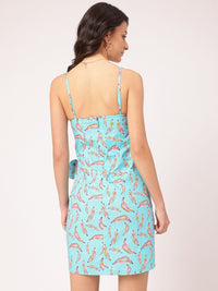 DressBerry Whimsical Wonder Printed Strappy Mini Wrap Dress