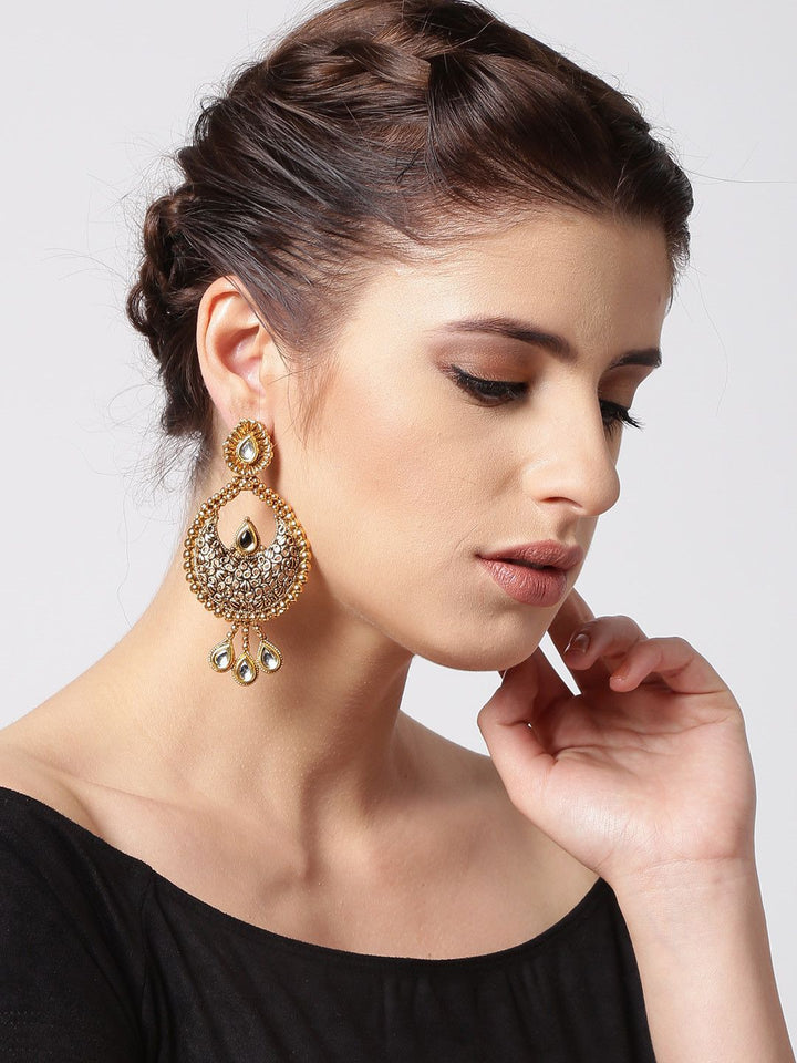 Anouk Gold-Plated Artificial Stones Studded Contemporary Drop Earrings