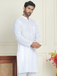 Jompers Striped Mandarin Collar Pure Cotton Straight Kurtas