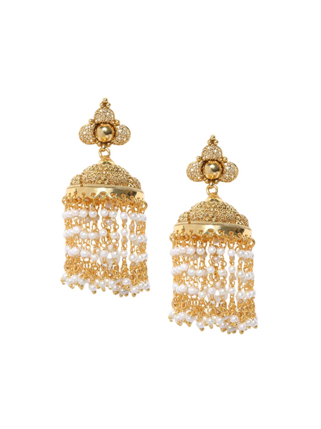 Anouk Gold Plated Cubic Zirconia Studded Dome Shaped Jhumkas
