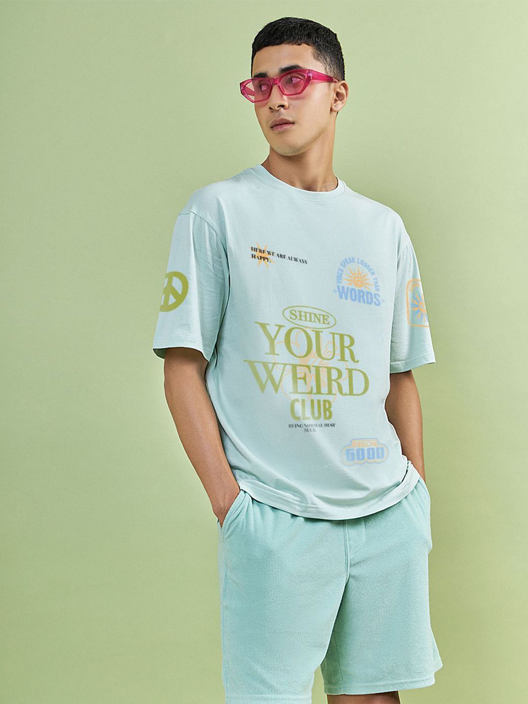 Bewakoof Men Typography Printed Round Neck Pure Cotton Oversized T-Shirt