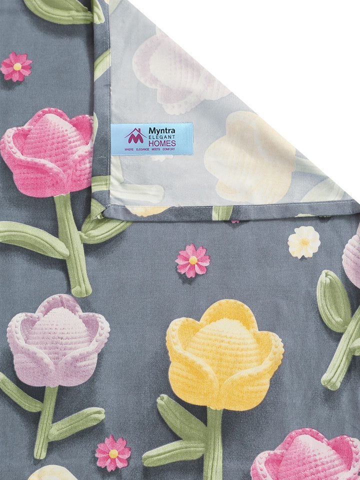 Myntra Elegant Grey Floral 300 TC Single 7D Bedsheet with 1 Pillow Cover