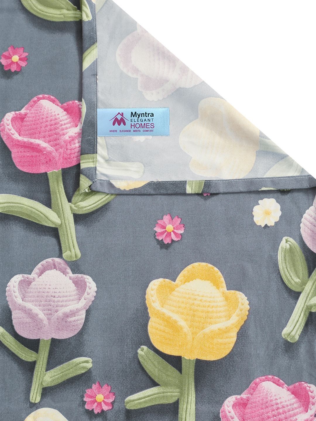 Myntra Elegant Grey Floral 300 TC Single 7D Bedsheet with 1 Pillow Cover