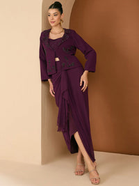 Antheaa Embellished Square Neck Top And Jacket With Skirt And Jacket