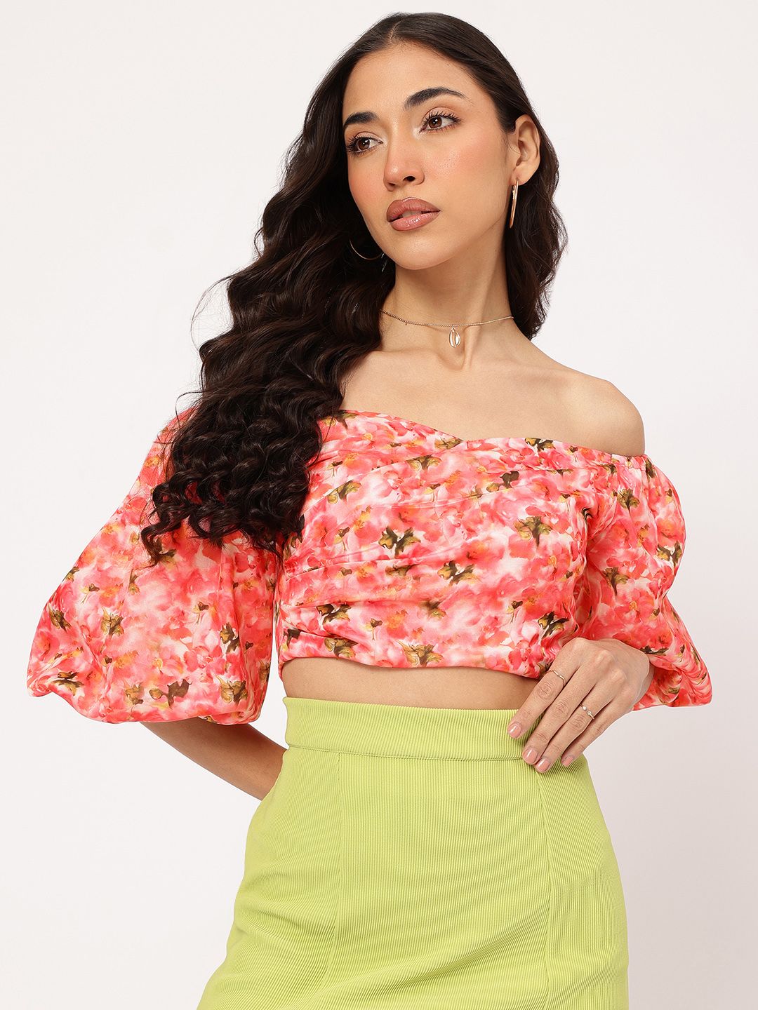 DressBerry Floral Finesse Printed Bardot Top