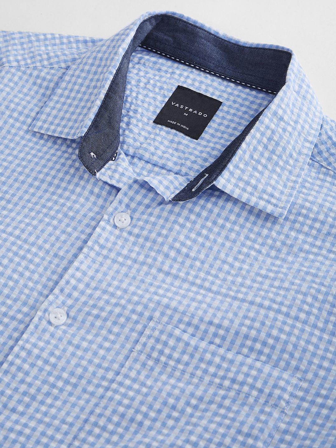VASTRADO Men Classic Cutaway Collar Micro Checked Cotton Slim Fit Casual Shirt