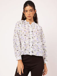 DressBerry Blooming Brilliant Floral Print Pleated Shirt Style Top