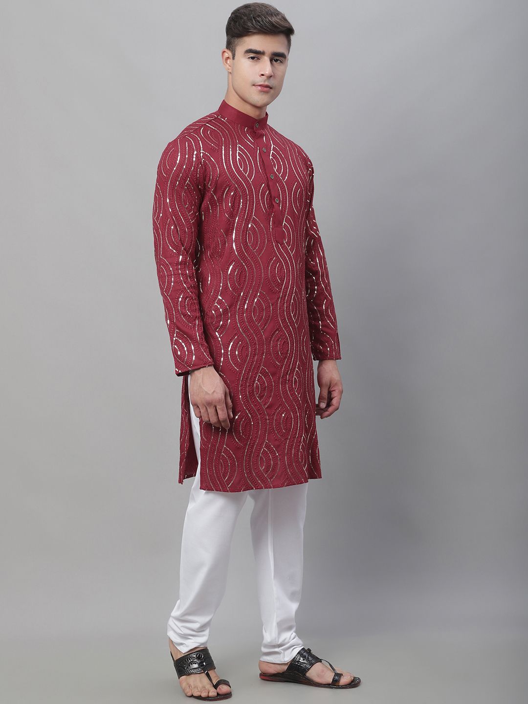 SOJANYA Sequin Embroidered Pure Cotton Kurta with Churidar