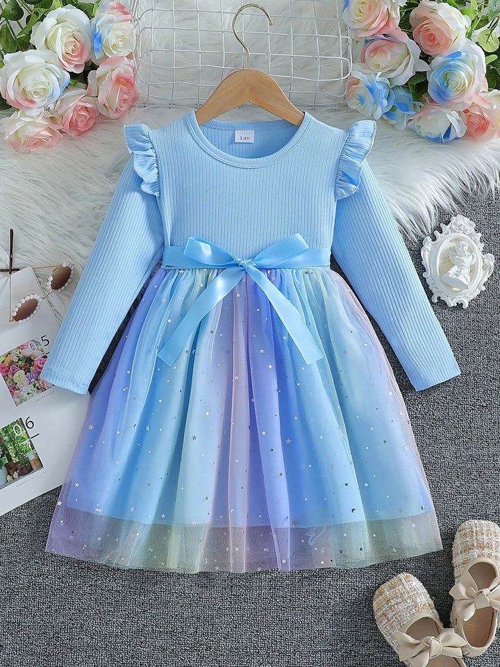 YK Girls Flutter Sleeves Fit & Flare Dress
