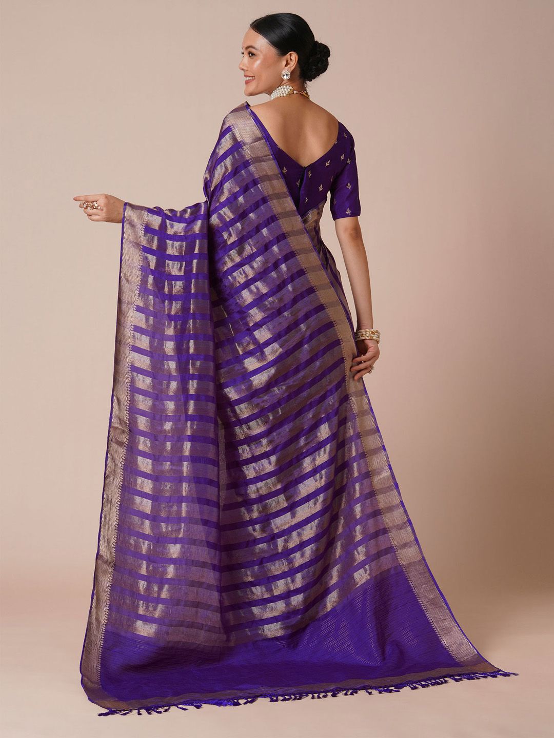 House of Pataudi Striped Woven Design Zari Banarasi Saree