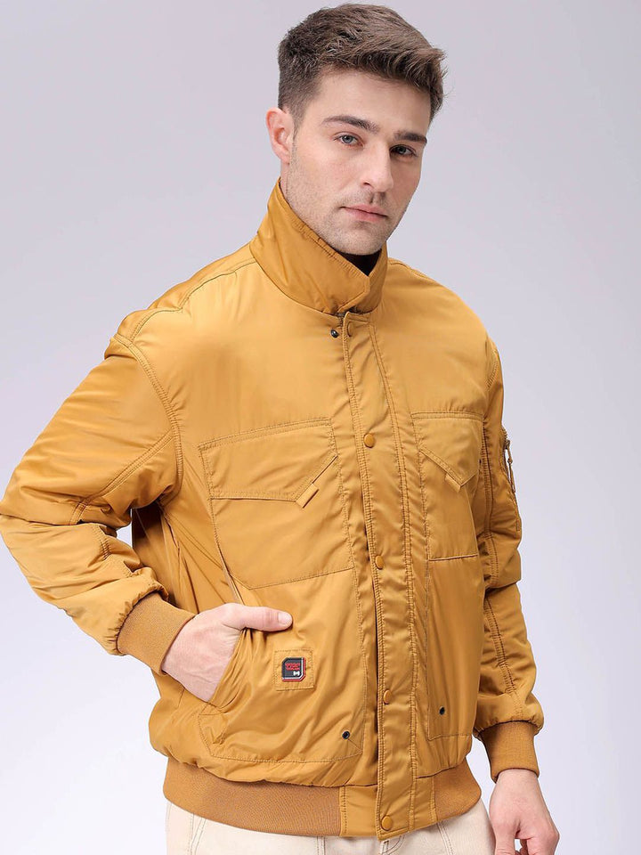 The Indian Garage Co Men Solid Padded Bomber Utility Jacket