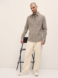 THE BEAR HOUSE Men Slim Fit Checked Spread Collar Cotton Casual Shirt