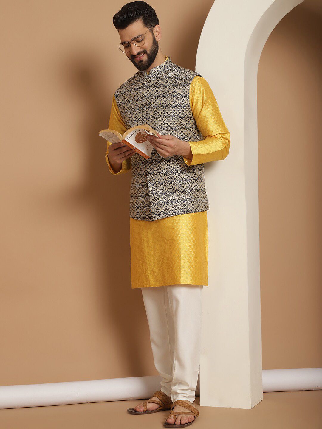 Anouk Motifs Embroidered Regular Kurta Churidar with Nehru jacket