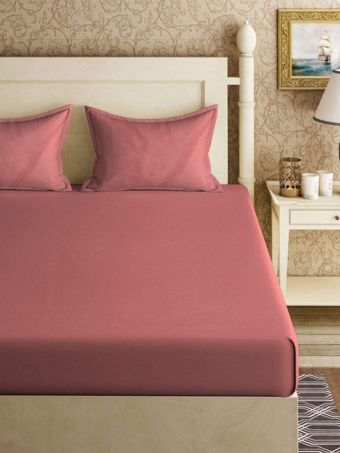 Myntra Elegant Homes Rust Solid Flat 300 TC King Bedsheet With 2 Pillow Covers